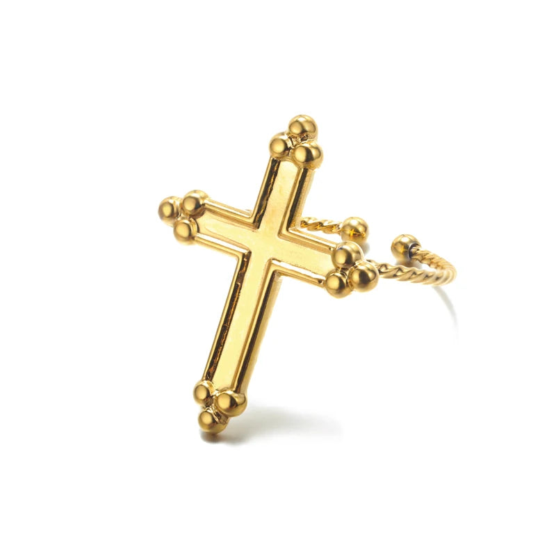 Jesus vintage Anéis Cruzados para Homens e Mulheres, Aço Inoxidável, Cor Dourada, Anel Ajustável, Jóias para Festa Religiosa, Presente